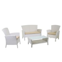 SALOTTO AMALIA POLYRATTAN BIANCO CON CUSCINI 4 PEZZI